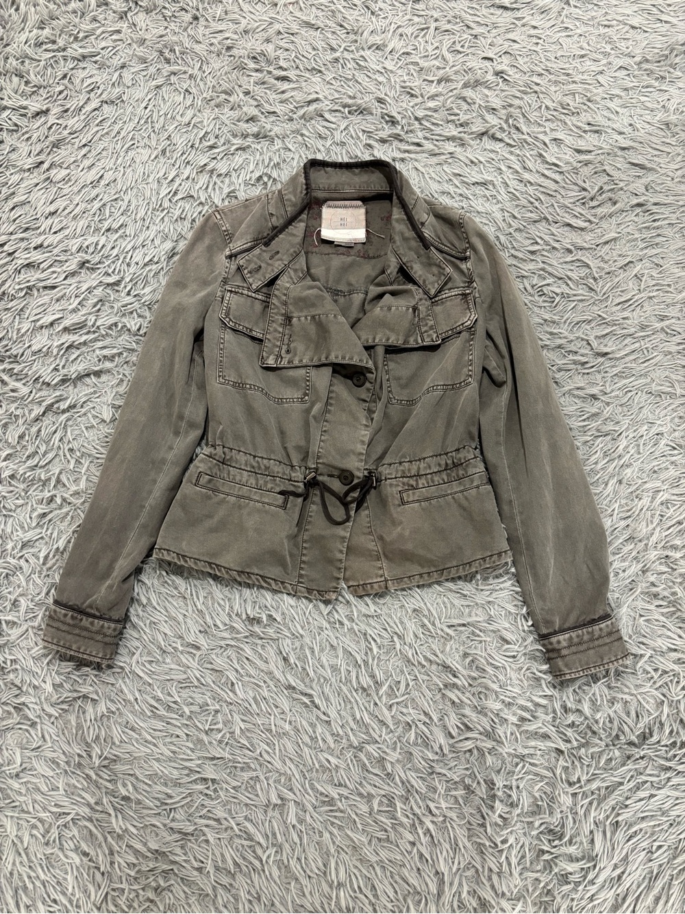 Hei Hei Utility Jacket Womens Small Grey Belted Military Cargo Y2K Anthropologie
